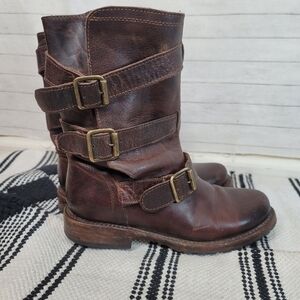 Freebird by Steven Tread Triple Buckle Moto Boots in Brown, Size 6